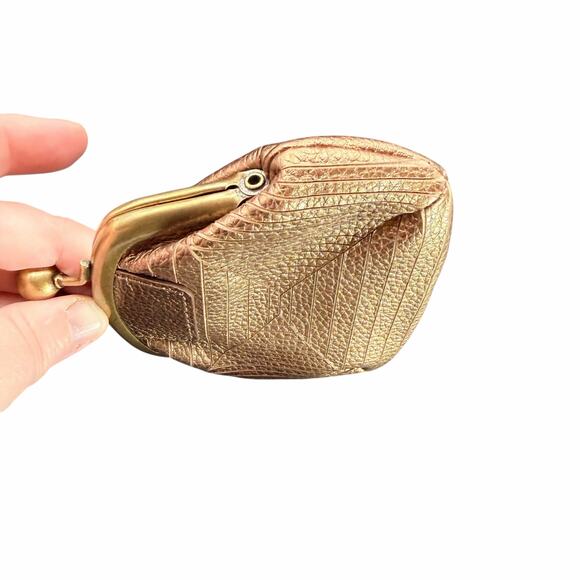 Fossil Metallic Leather Kiss Lock Coin Purse Wallet Brass Frame - Picture 6 of 12